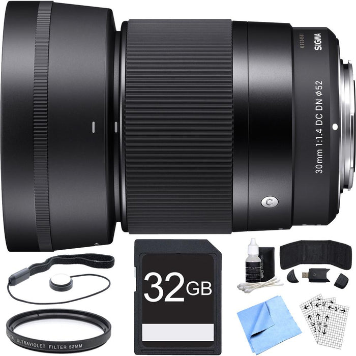 Sigma 30mm F1.4 DC DN Lens for Micro 4/3 Mount Essential Accessory Bundle