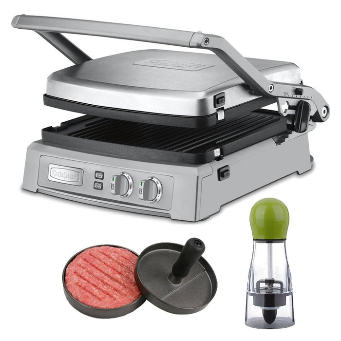 Cuisinart Griddler Deluxe - Brushed Stainless w/ Spice Mill & Burger Press Patty Maker