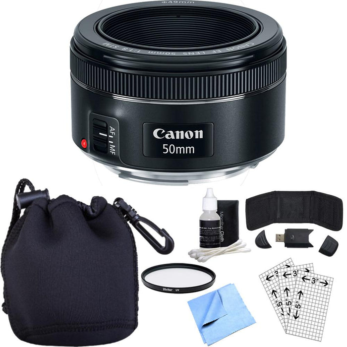 Canon EF 50mm f/1.8 STM Prime Lens w/ Essential Photography Accessory Bundle