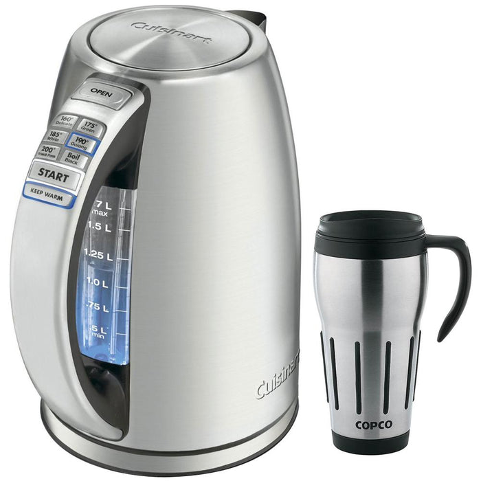 Cuisinart PerfectTemp Cordless Electric Kettle, Brushed Stainless Steel w/ Travel Mug
