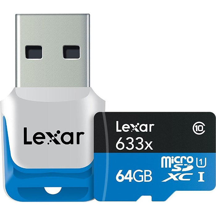 Lexar 64GB microSDXC UHS-I 633X High-Performance Memory Card w/ USB 3.0 Card Reader