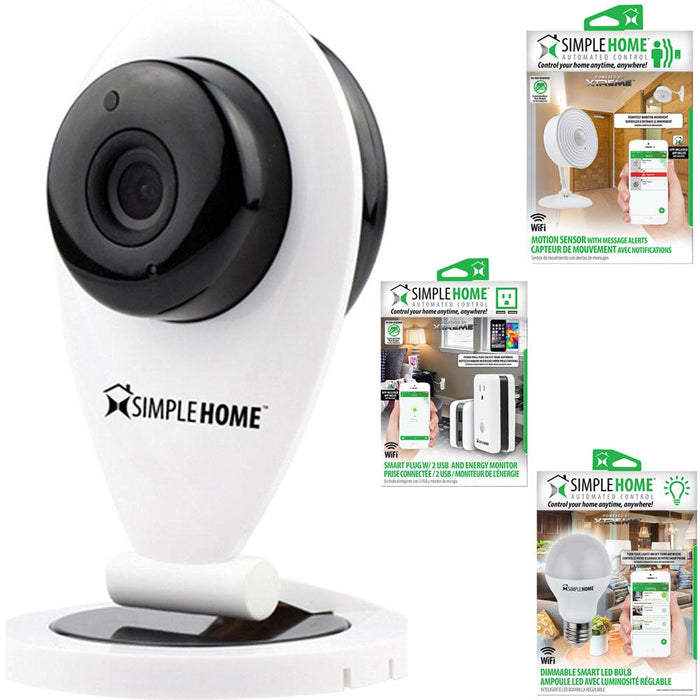 Simple Home Wi-Fi Motion Detection Security Camera w/ Wall Outlet, LED Bulb, Motion Sensor