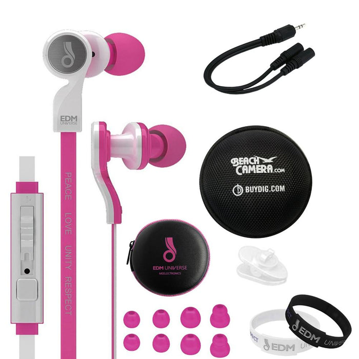 MEElectronics In-Ear Headphones with Headset Functionality Pink  w/ Case Bundle