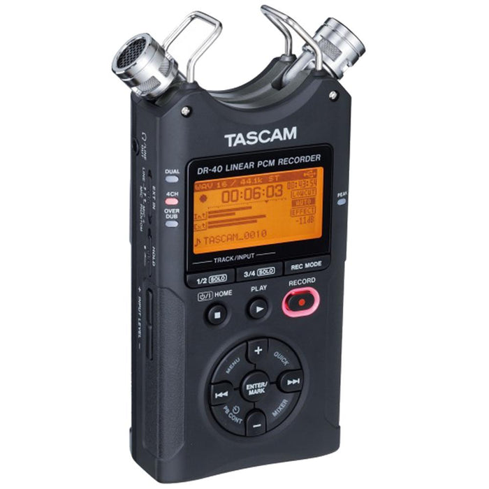 Tascam Portable Digital Recorder DR-40 (Luminous Gray) with 32GB Deluxe Studio Bundle