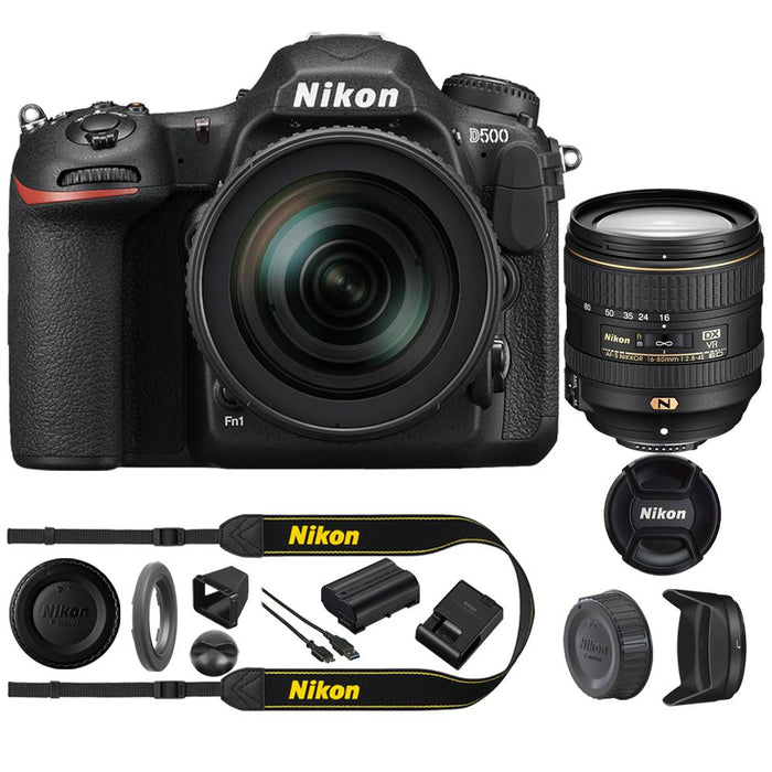Nikon D500 20.9 MP CMOS DX Format DSLR Camera+16-80mm VR Lens Kit + Power Bundle