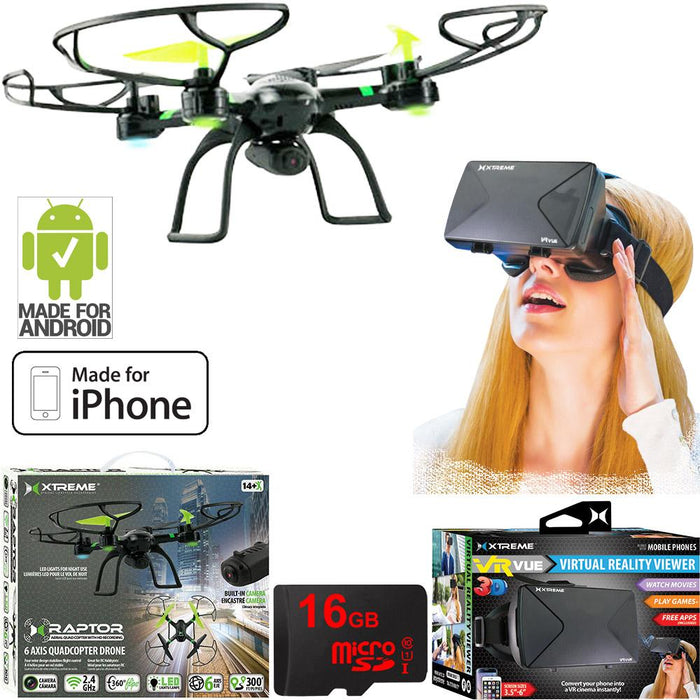 Xtreme Ready-To-Fly 2.4Ghz 6 Axis Gyro Aerial Quadcopter Drone w/ Cam +VR Bundle