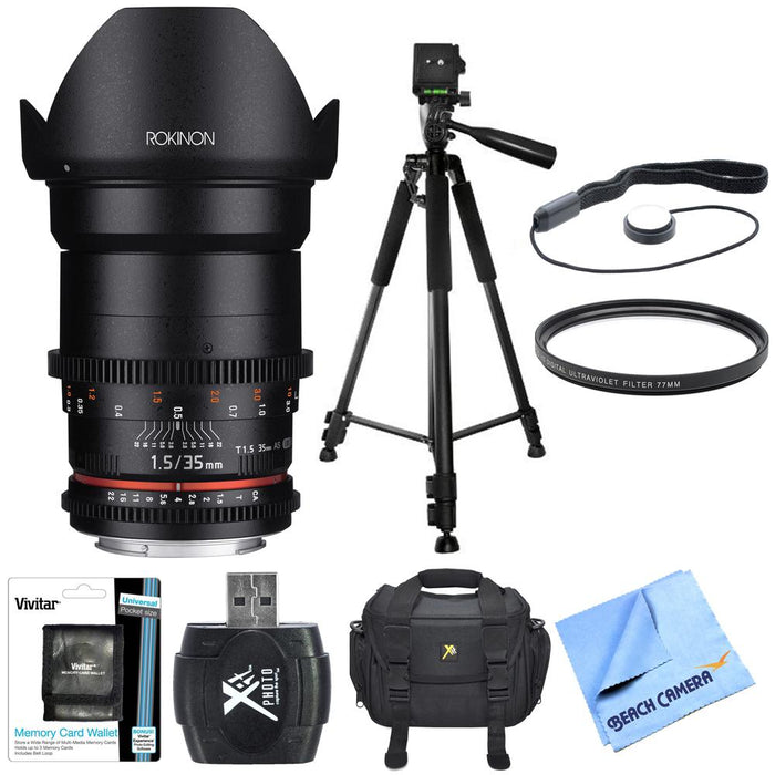 Rokinon DS 35mm T1.5 Wide Angle Cine Lens for Canon EF Mount w/ Accessories Kit
