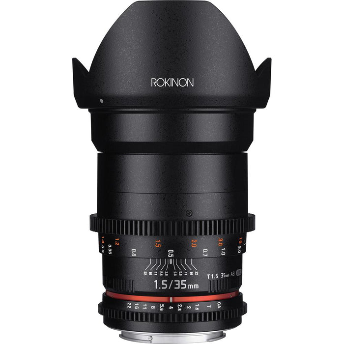 Rokinon DS 35mm T1.5 Wide Angle Cine Lens for Canon EF Mount w/ Accessories Kit