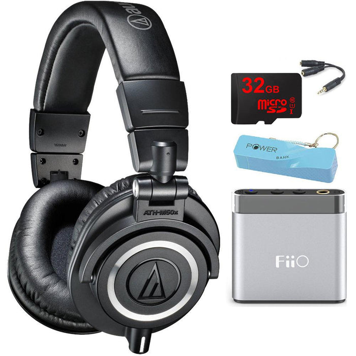 Audio-Technica ATH-M50X Professional Studio Headphones (Black) Portable Headphone Amp Bundle