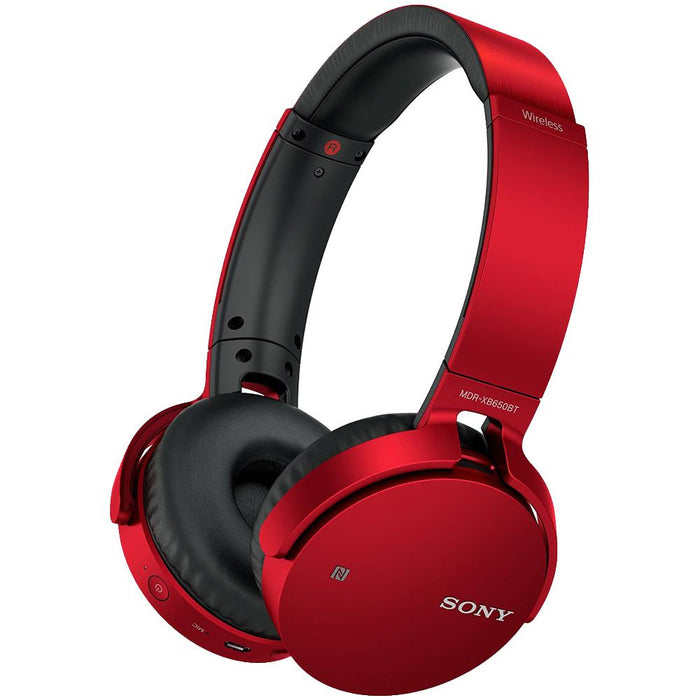 Sony XB Series Wireless Bluetooth Headphones w/ Extra Bass Red w/ Stand Bundle