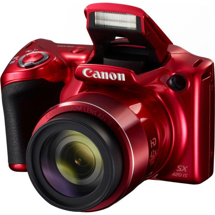 Canon PowerShot SX420 IS 20MP Digital Camera (Red) + Spare Battery & Accessory Kit