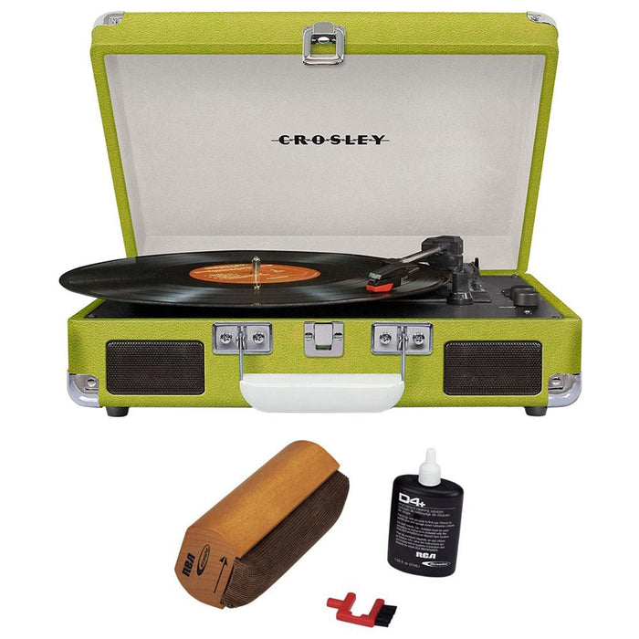 Crosley Cruiser Portable 3-Speed Turntable (Green) w/ Cleaning Fluid System