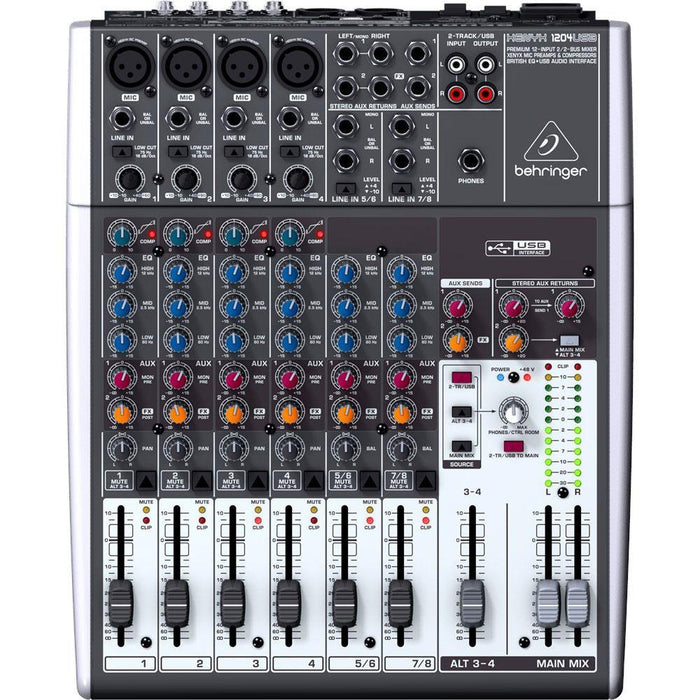 Behringer 12-Input 2-Bus Mixer, XENYX/EQ 1204USB w/ Pro DJ Bundle