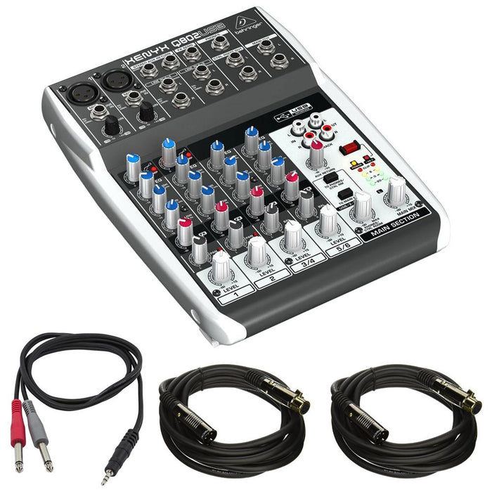 Behringer XENYX 8-Input 2-Bus Mixer & USB/Audio Interface with Cable Bundle