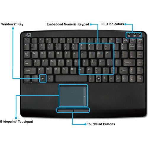 Adesso SlimTouch 410 Mini Touchpad Keyboard (Black, USB)