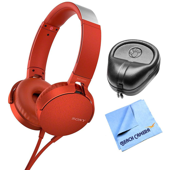 Sony Extra Bass On-Ear Headphone Red 2017 model with HardBody Case Bundle
