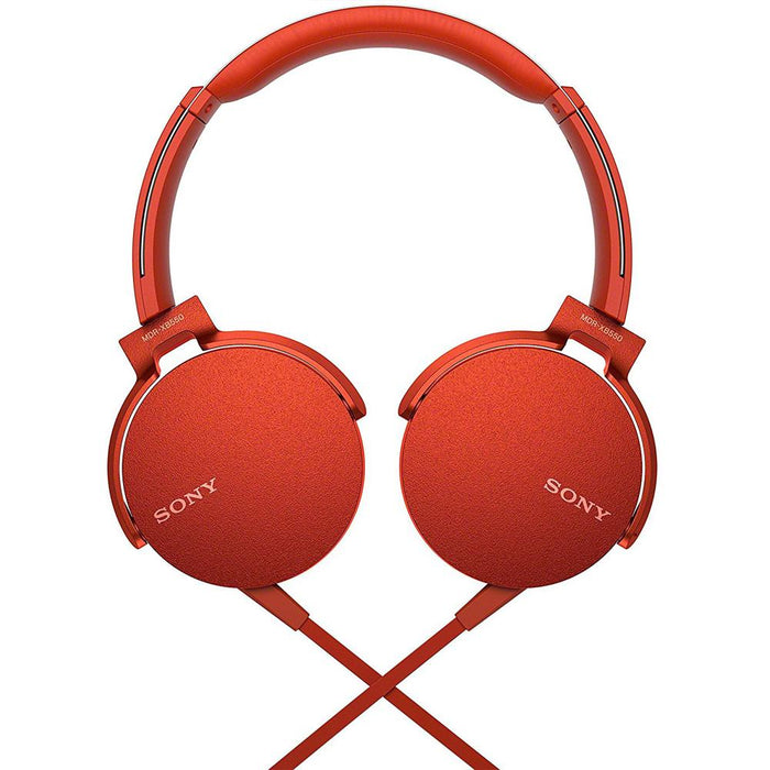 Sony Extra Bass On-Ear Headphone Red 2017 model with HardBody Case Bundle