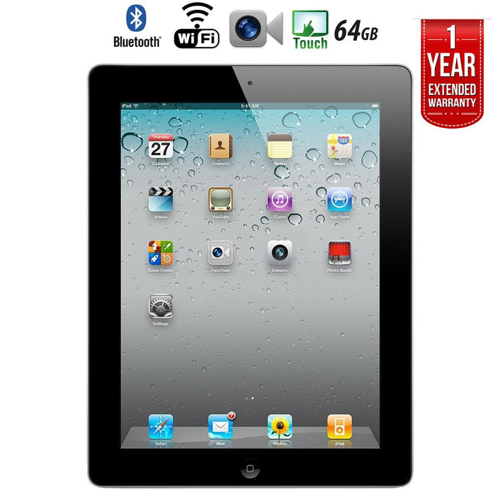 Apple iPad 2 Tablet 2nd Gen (64GB, Wifi, Black) + Extended Warranty  - Refurbished