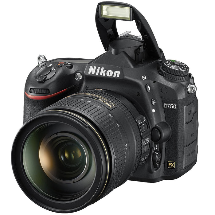 Nikon D750 24.3MP DSLR Camera w/ AF-S 24-120mm ED VR Lens + 64GB Deluxe Battery Bundle