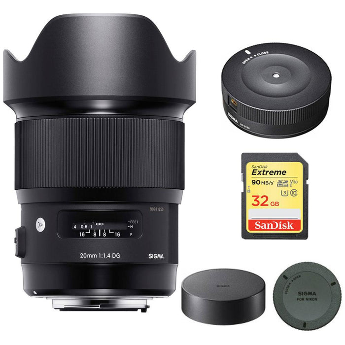 Sigma 20mm F1.4 Art DG HSM Wide Angle Lens for Nikon DSLR Camera w/ USB Dock Kit