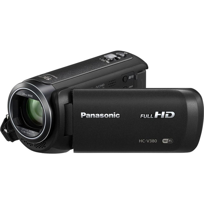 Panasonic HC-V380K Full HD Camcorder (Black) + 32GB Memory & Microphone Accessory Bundle