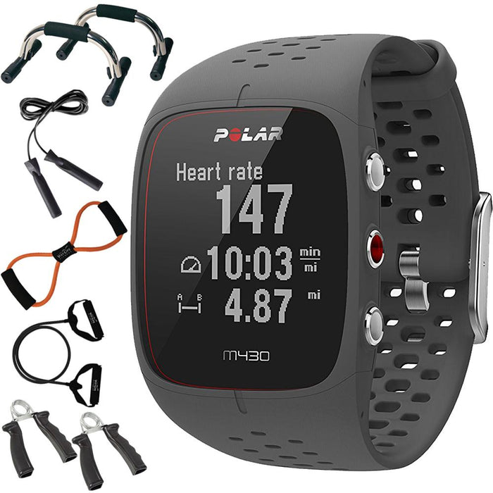 Polar M430 GPS Running Watch, Grey + 7-in-1 Fitness Kit