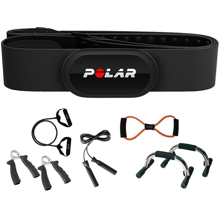 Polar H10 Heart Rate Sensor & Fitness Tracker, Black, Adjustable (M-XXL) + Fitness Kit