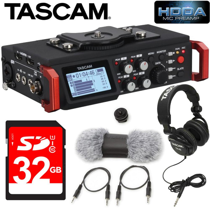Tascam 6-Track Field Recorder for DSLR with SMPTE Timecode (DR-701D) Accessories Kit
