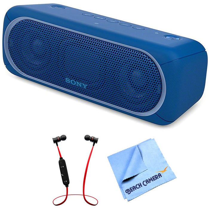 Sony XB30 Portable Wireless Bluetooth Speaker Blue with Headphones Bundle