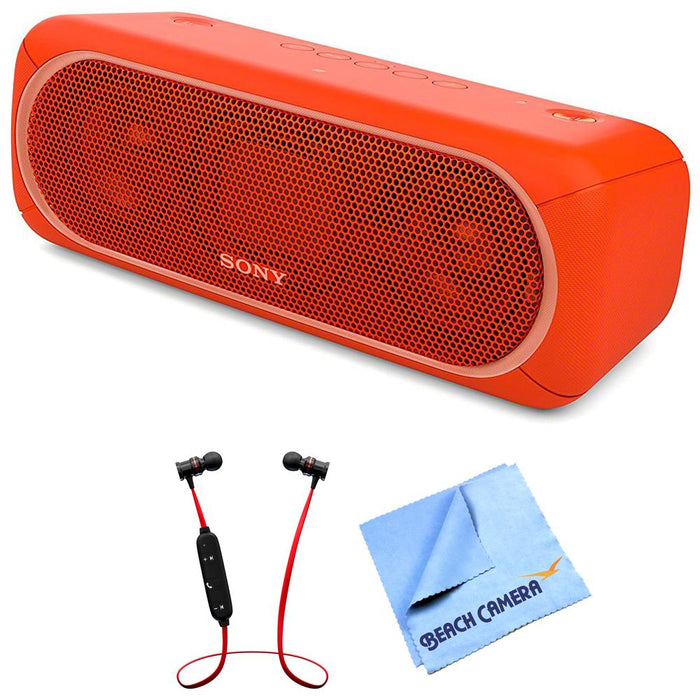 Sony XB40 Portable Wireless Bluetooth Speaker Red with Headphones Bundle
