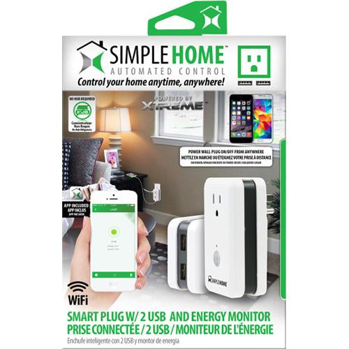 Simple Home Wi-Fi Smart Controlled Wall Outlet with 2 USB and Energy Monitor - XWS7-1002-WHT