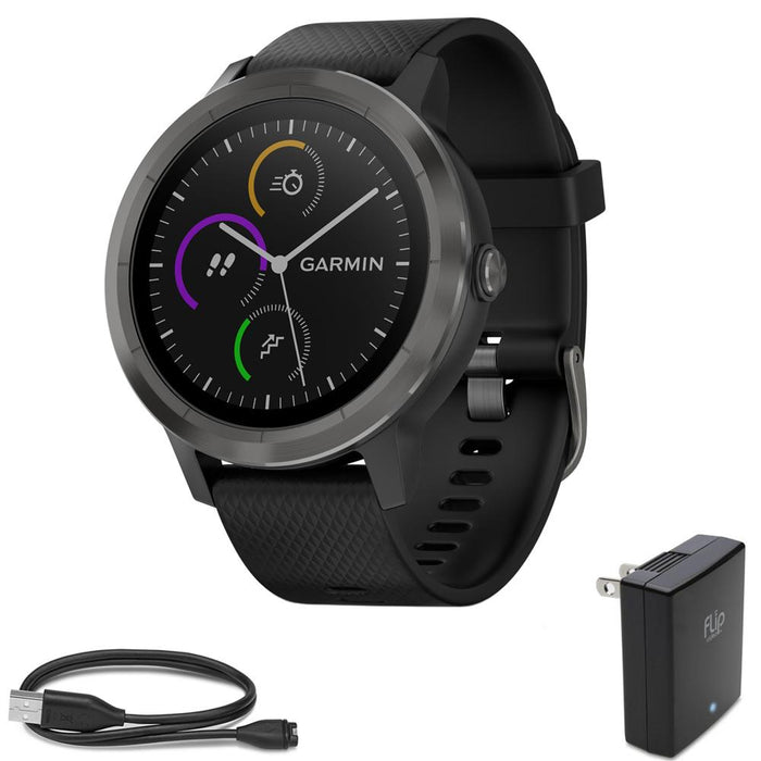Garmin Vivoactive 3 GPS Fitness Smartwatch Black & Gunmetal with Charging Bundle