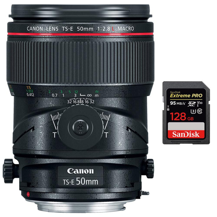 Canon TS-E 50mm f/2.8L Macro Tilt-Shift EF-Mount Lens with 128GB Memory Card