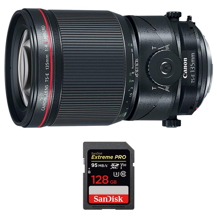 Canon 135mm f/4L Fixed Prime MACRO DSLR Camera Lens w/ Sandisk 128GB Memory Card
