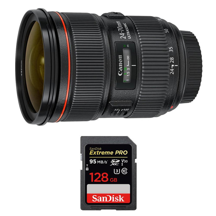 Canon EF 24-70mm f/2.8L II USM Lens w/ Sandisk SDXC 128GB Memory Card