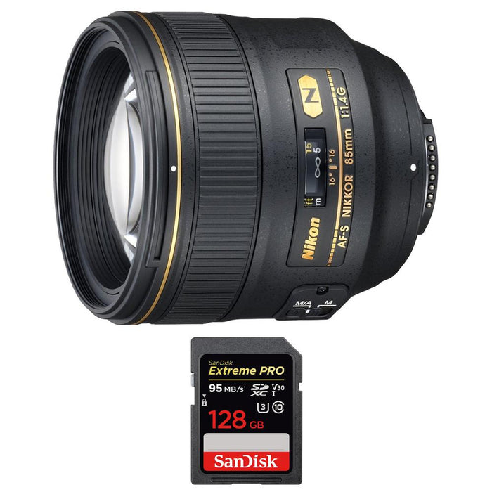 Nikon 85mm f/1.4G AF-S NIKKOR Lens for Nikon DSLR Cameras w/ 128GB Memory Card