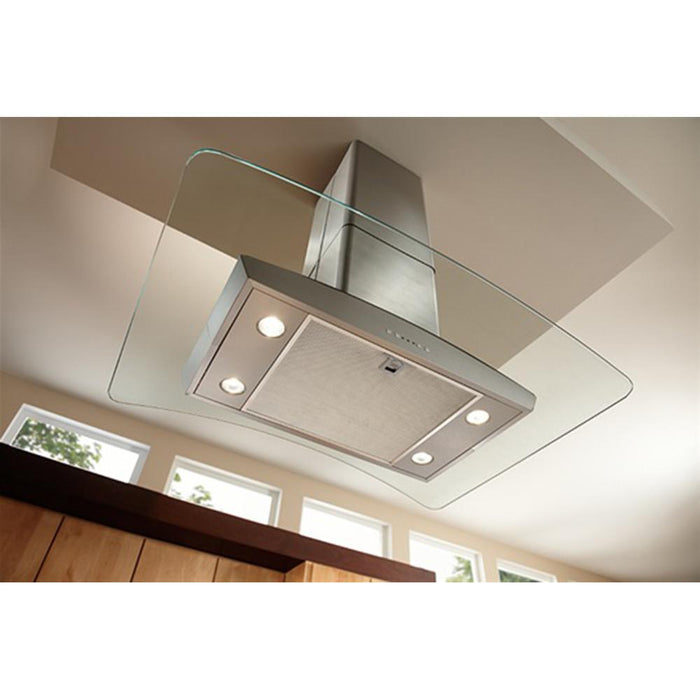 Broan 500 CFM Island version Curved Glass Canopy in Stainless Steel - EI5936SS