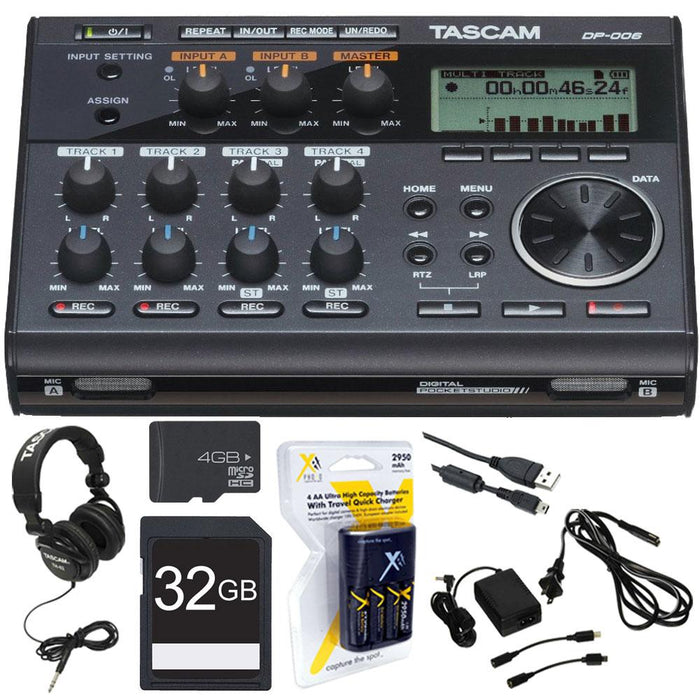 Tascam Portastudio 6 Track Digital Recorder w/Built In Microphone +Studio Bundle