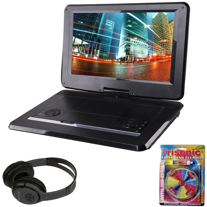 Sylvania 15.6" Port. DVD Player w/ USB/SD Card Reader Black Bluetooth Headphone Bundle