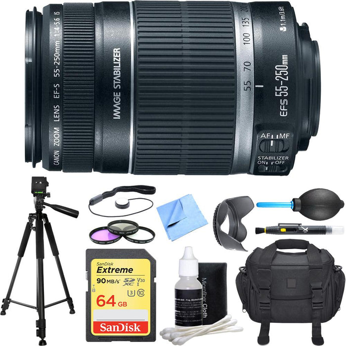 Canon EF-S 55-250mm f/4-5.6 IS II (Stabilized) Telephoto Lens Deluxe Accessory Bundle