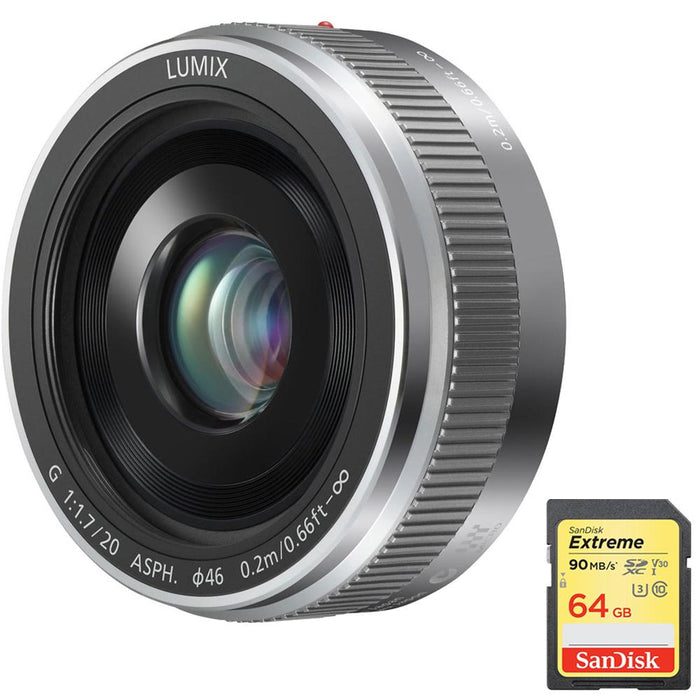 Panasonic LUMIX G 20mm /F1.7 II ASPH. Silver Lens w/ Sandisk 64GB Memory Card