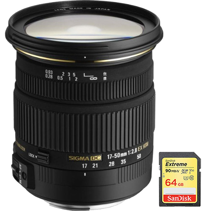 Sigma 17-50mm f/2.8 EX DC OS HSM FLD Zoom Lens f/Canon DSLR Camera w/ 64GB Memory Card