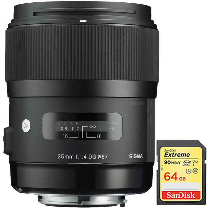 Sigma Art Wide-angle lens -AF 35mm F1.4 DG DG HSM Lens for Nikon w/ 64GB Memory Card