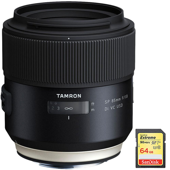 Tamron SP 85mm f1.8 Di VC USD Lens f Canon EF Mount Cameras (F016) w/ 64GB Memory Card