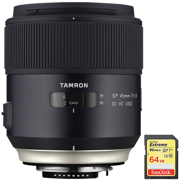Tamron SP 45mm f/1.8 Di VC USD Lens f/Canon EOS Mount (AFF013C-700) w/ 64GB Memory Card