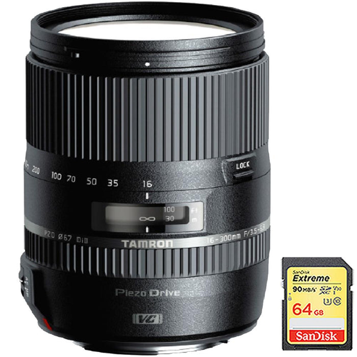 Tamron 16-300mm f/3.5-6.3 Di II VC PZD MACRO Lens f/Canon EF-S Cams w/ 64GB Memory Card
