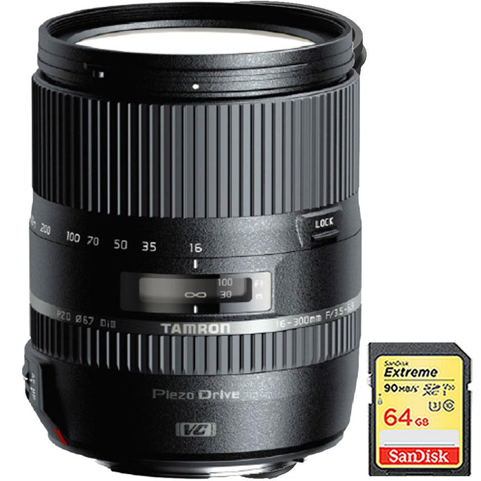Tamron 16-300mm f/3.5-6.3 Di II VC PZD MACRO Lens for Nikon Cameras w/ 64GB Memory Card