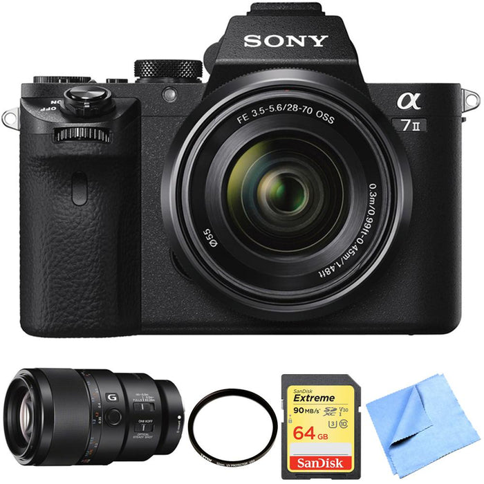 Sony Alpha 7II Mirrorless Interchangeable Lens Camera 90mm Macro Lens Bundle