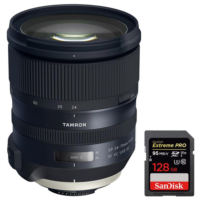 Tamron SP 24-70mm f/2.8 Di VC USD G2 Lens for Nikon + 128GB SDXC Memory Card