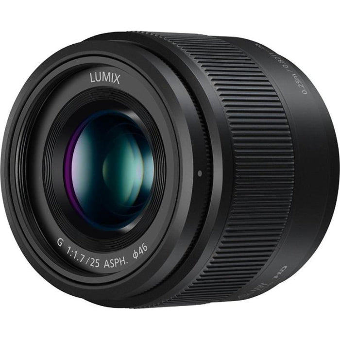 Panasonic Lumix G 25mm f/1.7 ASPH. Lens (Black) - H-H025K with Accessories Bundle